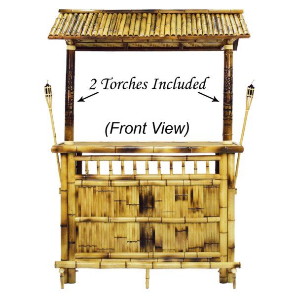 A picture of a bamboo bar with two torches included