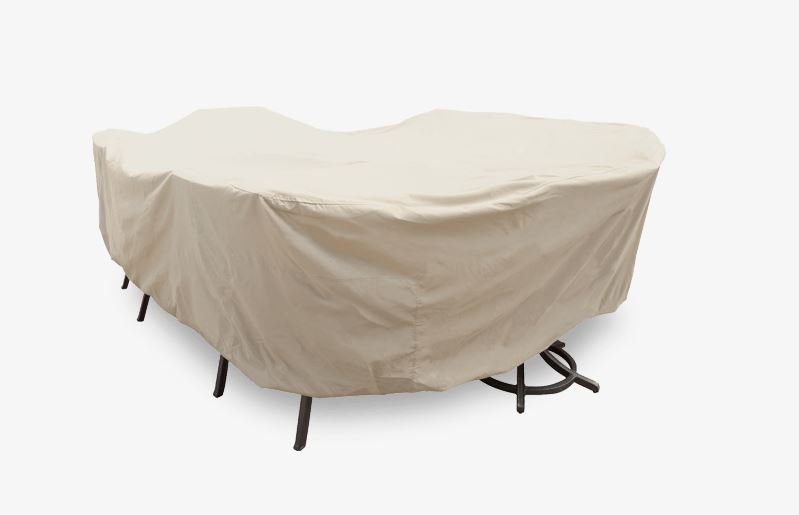 A table with a cover on it on a white background.