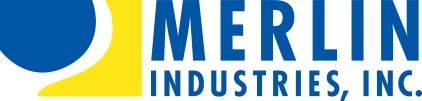 A blue and yellow logo for merlin industries inc.
