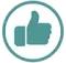 A thumbs up icon in a circle on a white background.