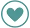 A blue heart in a white circle on a white background.