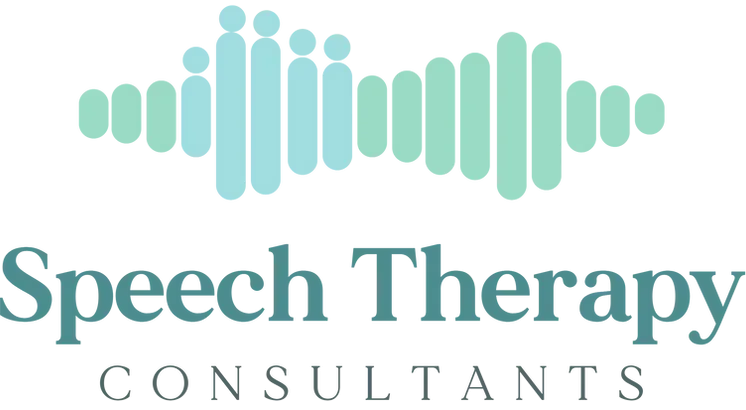 The logo for speech therapy consultants has a sound wave on it.