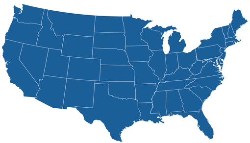 a blue map of the united states of america