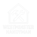 A white colored logo for westminster handyman