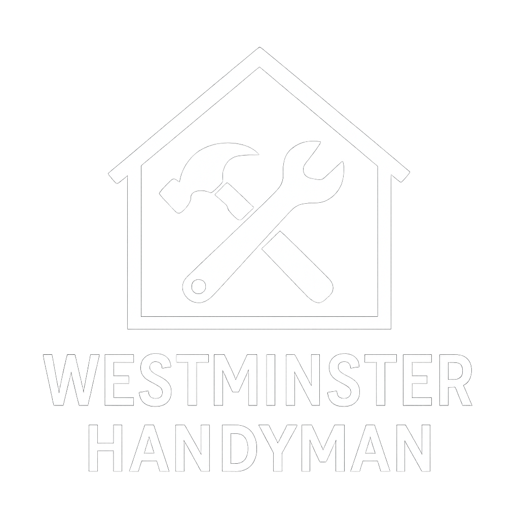 A white colored logo for westminster handyman