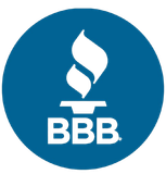 BBB logo: white flame above 