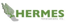 Logo of Hermes Renovations Inc.: Winged foot with green wings and text 
