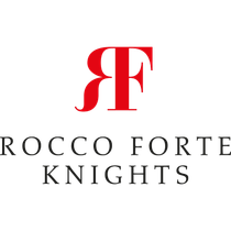 The logo for rocco forte knights is red and white