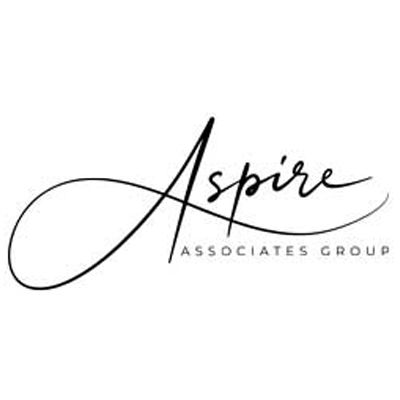 A black and white logo for aspire associates group.