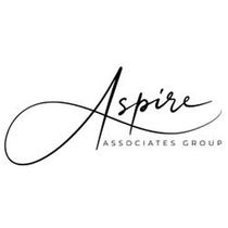 A black and white logo for aspire associates group.