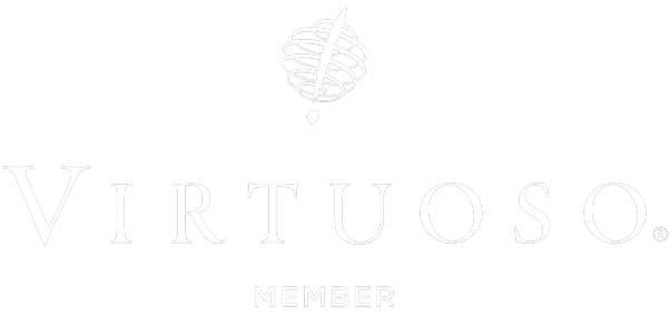 A white logo with a brain and the words virtuoso member on a white background.