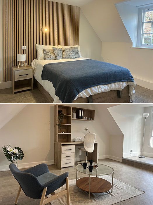 There is a large bed in the middle of the room.