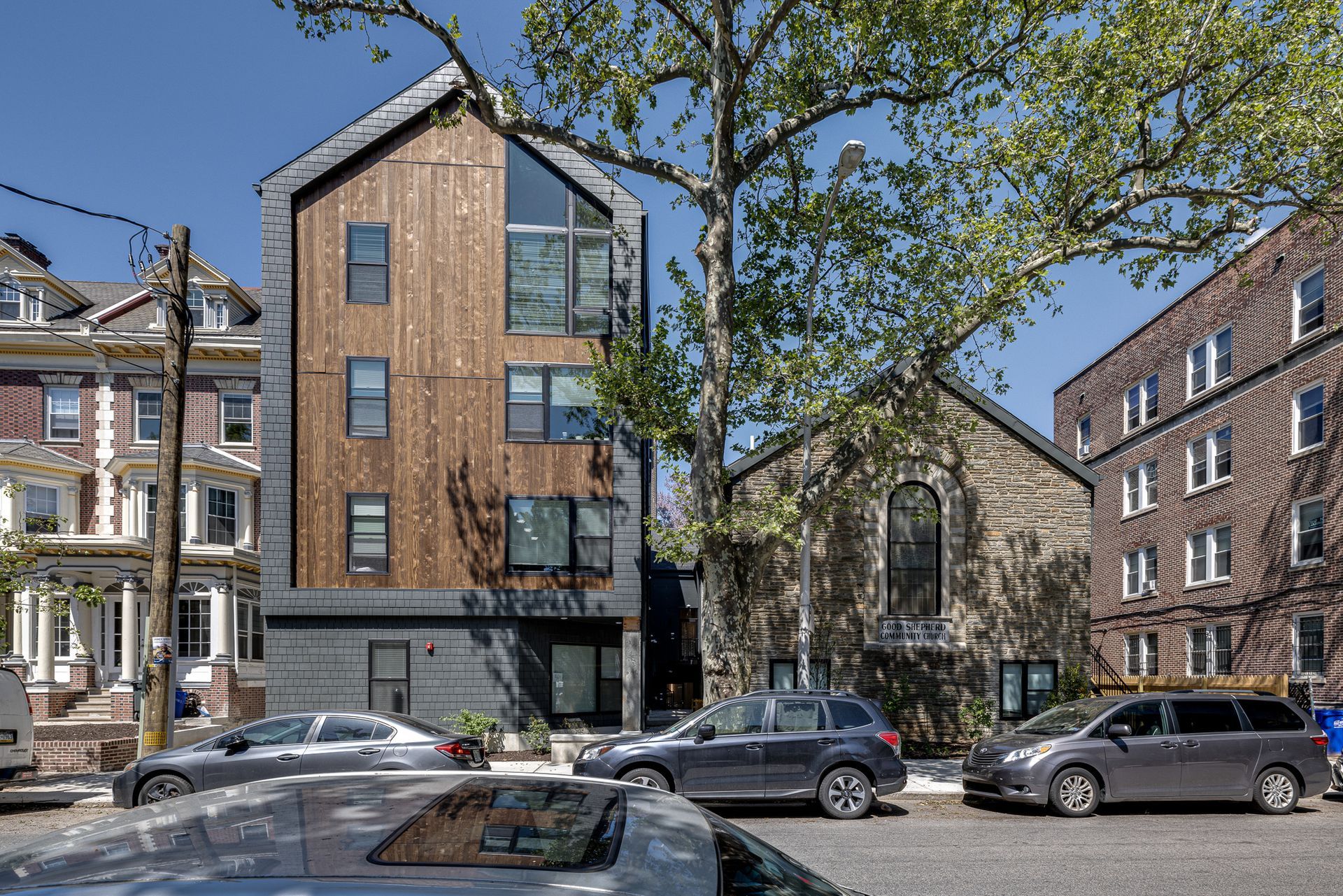 Street view of Shepherd Lofts apartments in University City, Philadelphia.