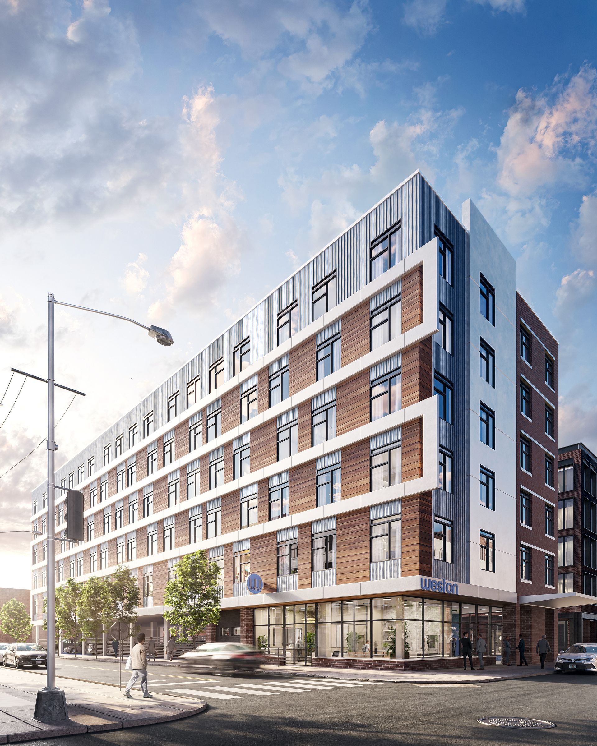Exterior view of The Weston apartments in Northern Liberties, Philadelphia.