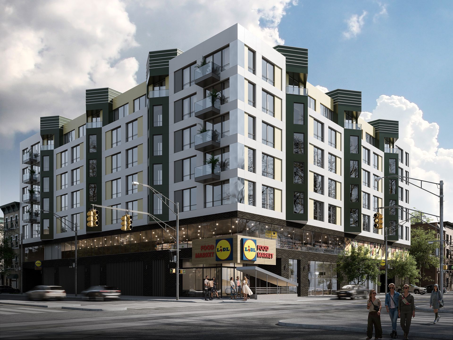 Exterior view of The Lyle on Broad apartment complex in Philadelphia