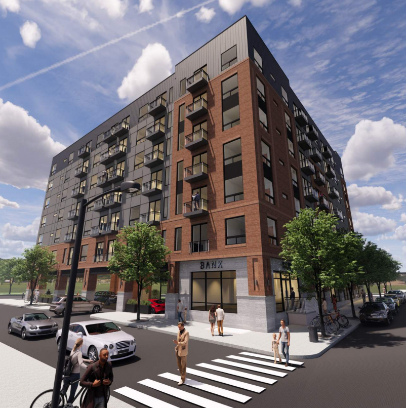 Exterior view of The Archer apartment complex in Philadelphia