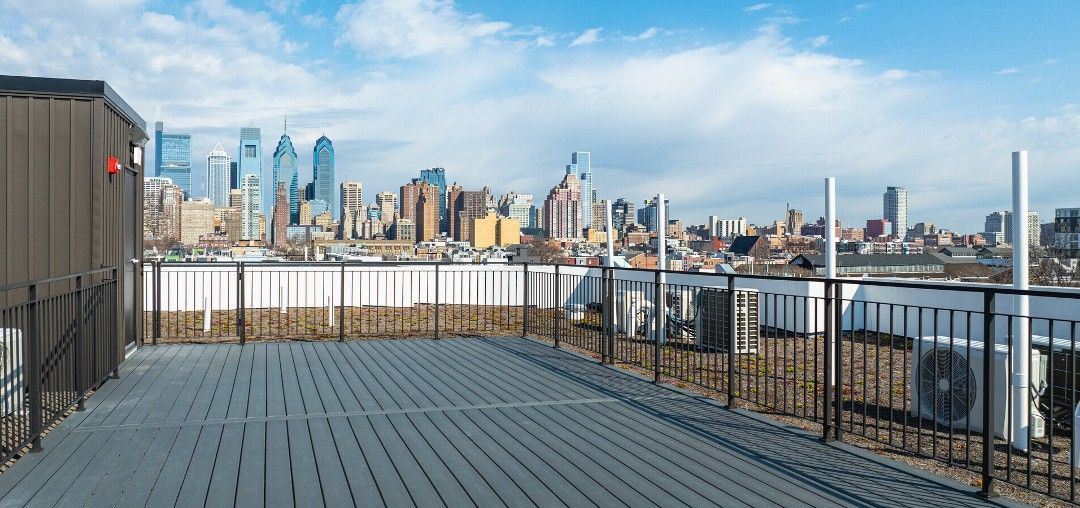 Rooftop deck at OLO apartment building in Point Breeze, Philadelphia.