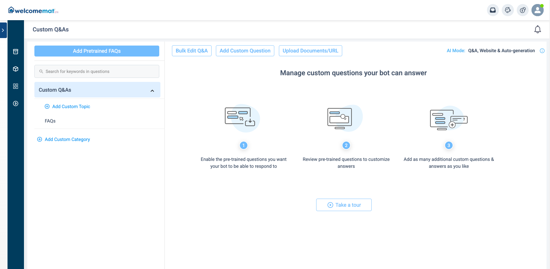 Dashboard with options to view a list, create, and search information.
