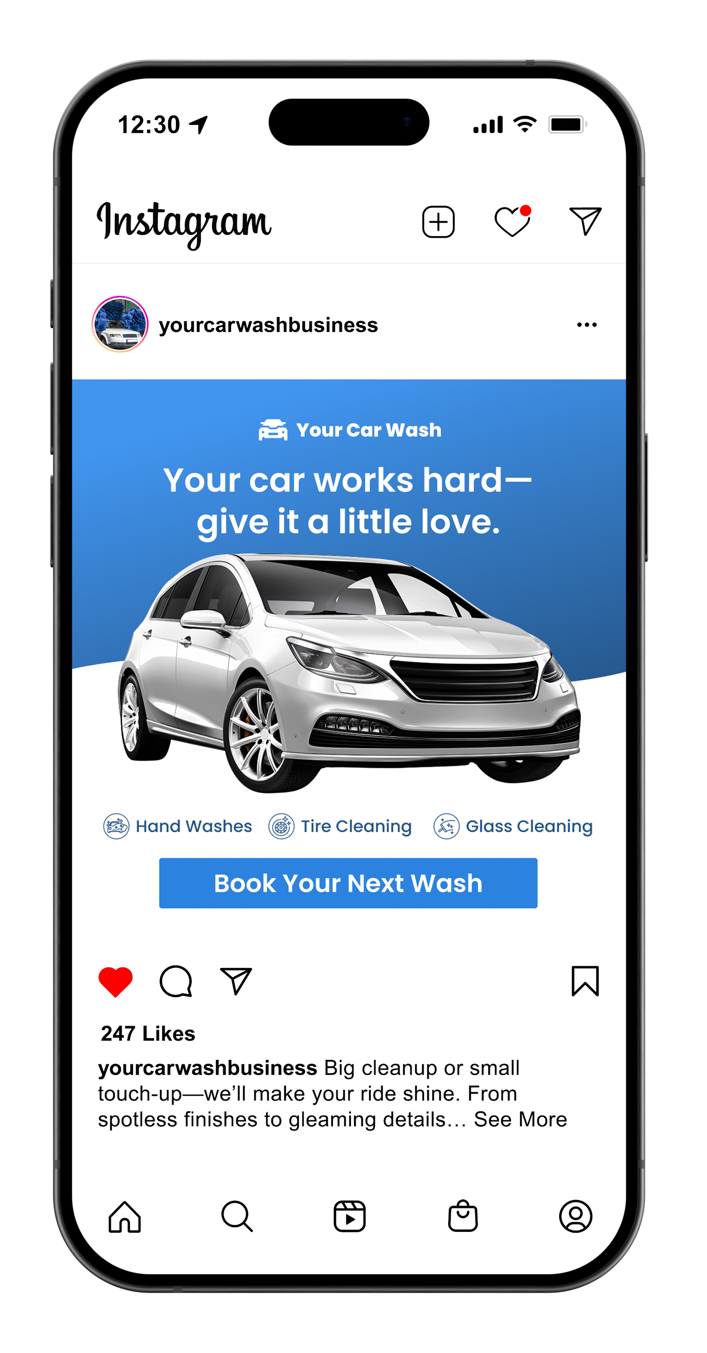 Instagram ad: silver car with text 