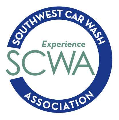 Logo for Southwest Car Wash Association; a blue and teal circular design.