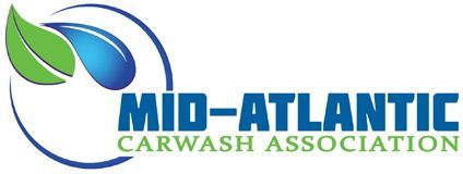 Logo for Mid-Atlantic Carwash Association with a green leaf, blue water droplet, and blue text.
