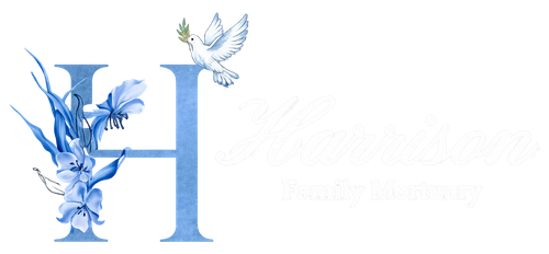 Logo for H&M Family Dentistry featuring a blue letter H decorated with blue flowers and a dove holding a branch.