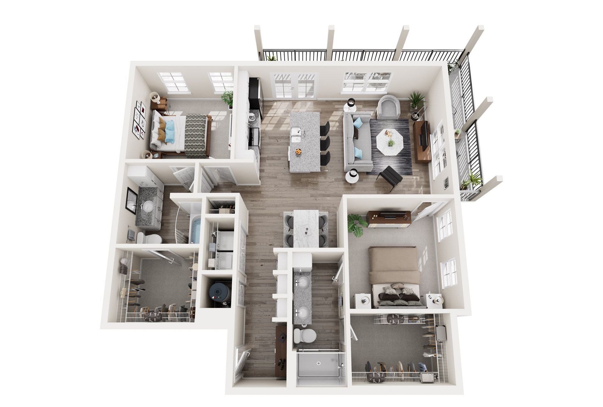 An aerial view of a floor plan of a house.