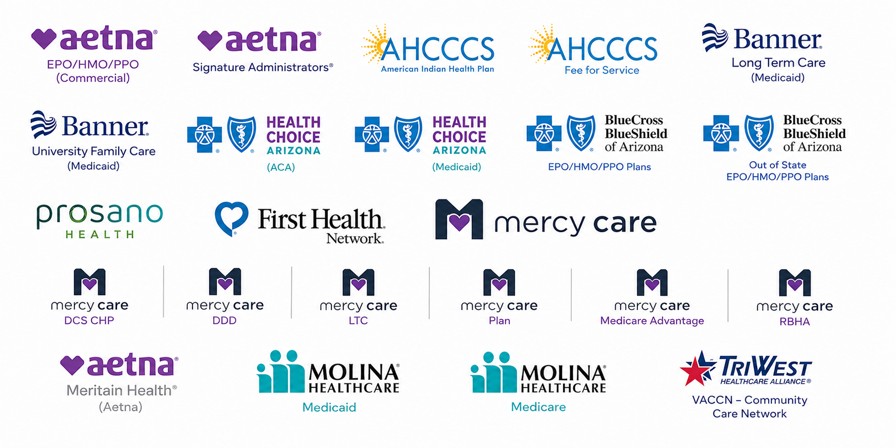 List of insurance providers, from AETNA to BlueCross BlueShield