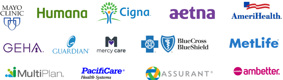 a row of logos including mayo clinic humana cigna aetna and metlife