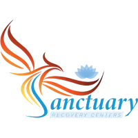 A logo for sanctuary recovery centers with a bird and a lotus flower