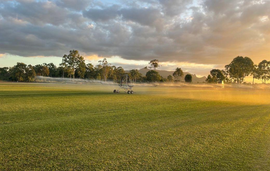 A Field of Grass with Trees in The Background and A Cloudy Sky — Top Notch Turf in Rasmussen, QLD