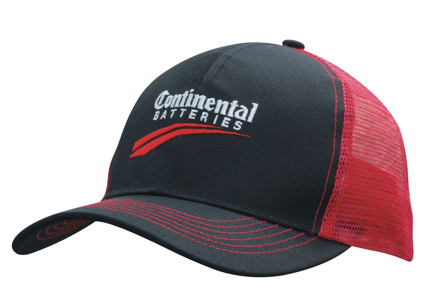 A Black And Red Hat That Says Continental Batteries On it — Hat Embroidery in Townsville