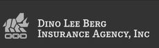 Logo for Dino Lee Berg Insurance Agency, Inc. Features a stylized gray rhino and chain on a black background.