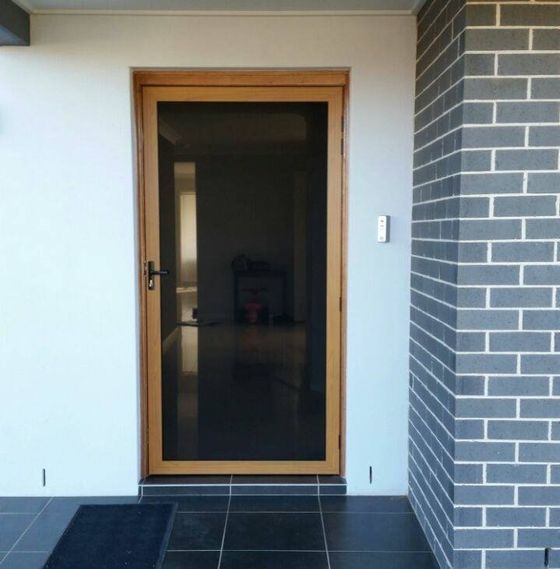 wooden frame glass door