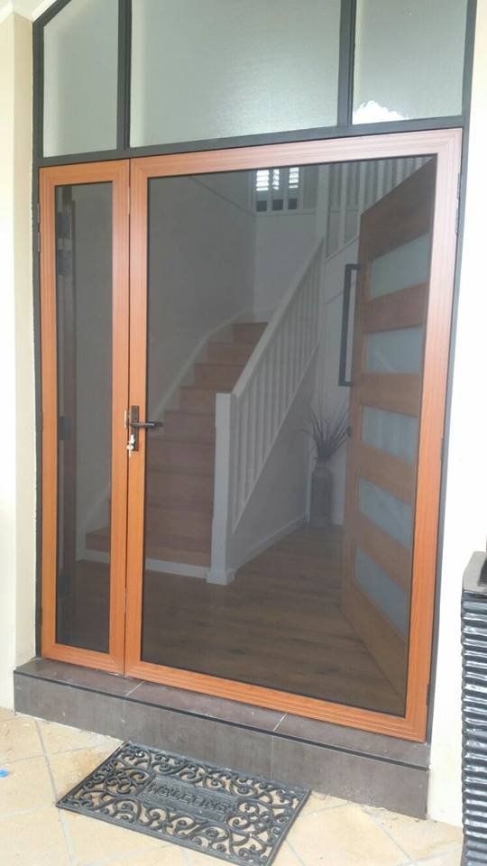 wooden frame glass door