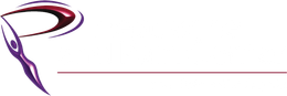 Purple abstract logo with a stylized figure and a horizontal line.