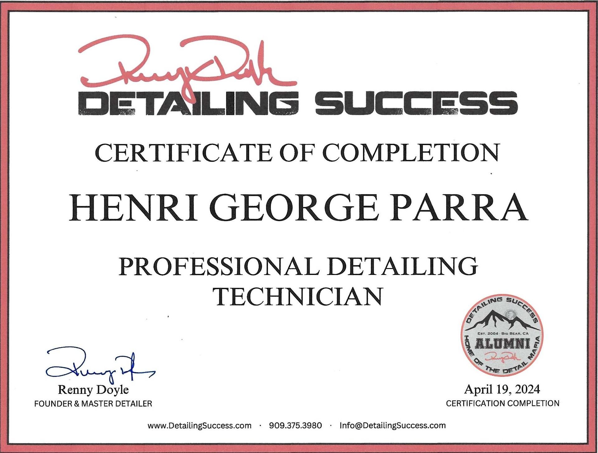Henri george parra is a professional detailing technician