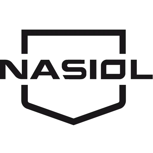 A black and white logo for a company called nasiol