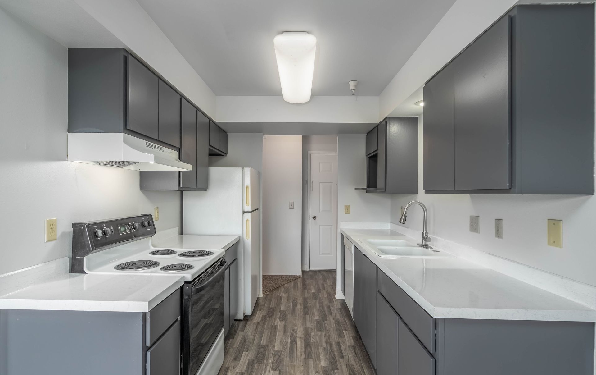 Updated kitchen with grey cabinets