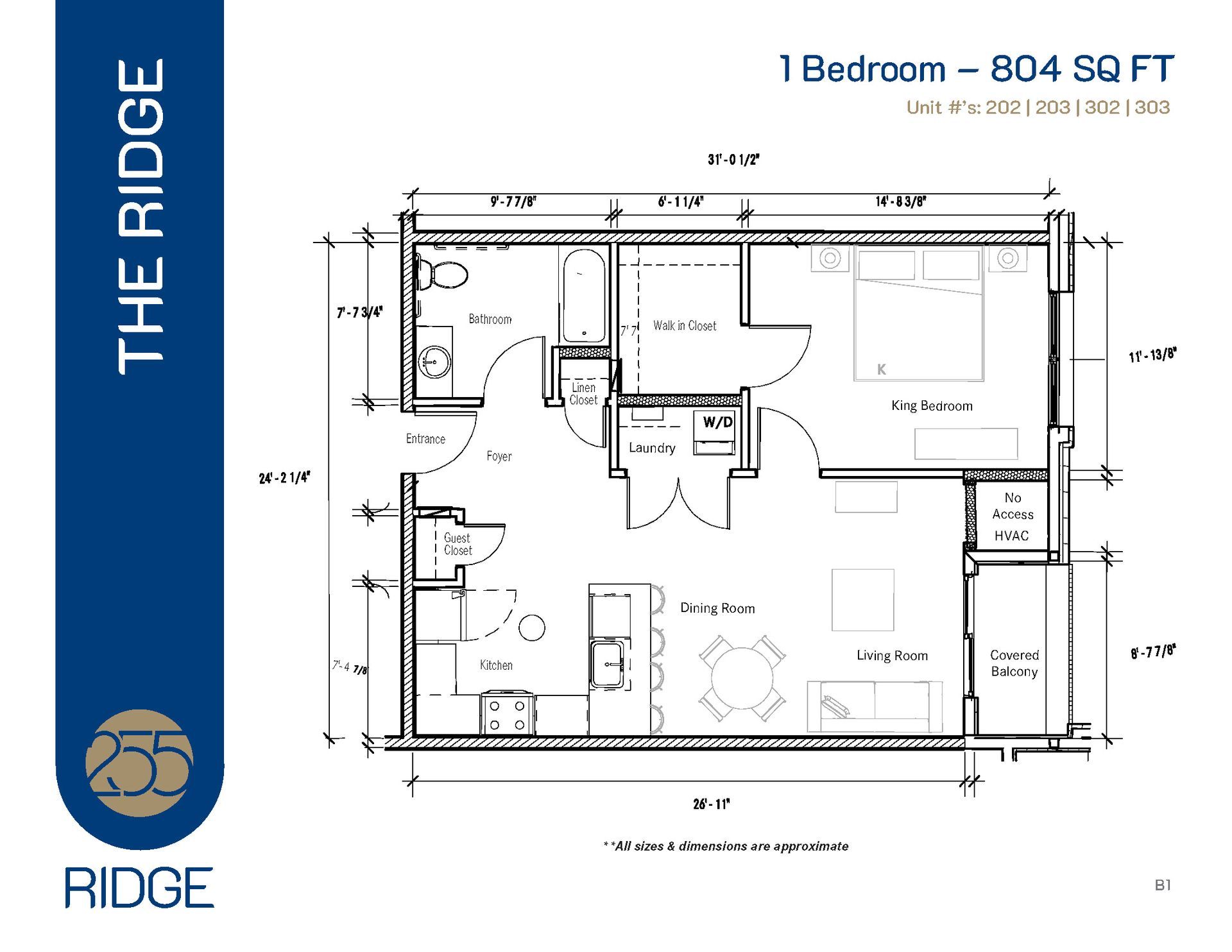 Floor plan for a 1-bedroom apartment, labeled 