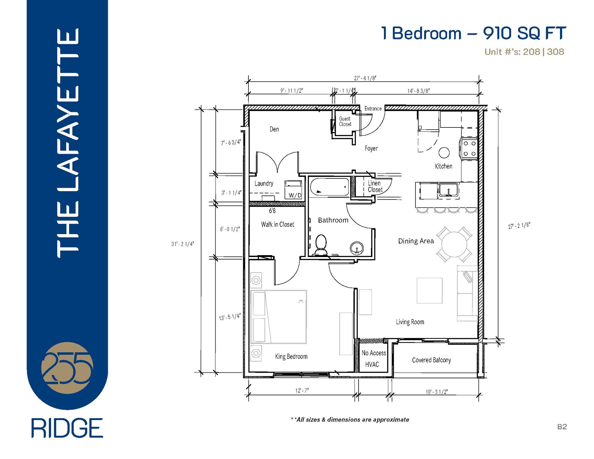 Floor plan of a 1-bedroom apartment, 910 sq ft, labeled 