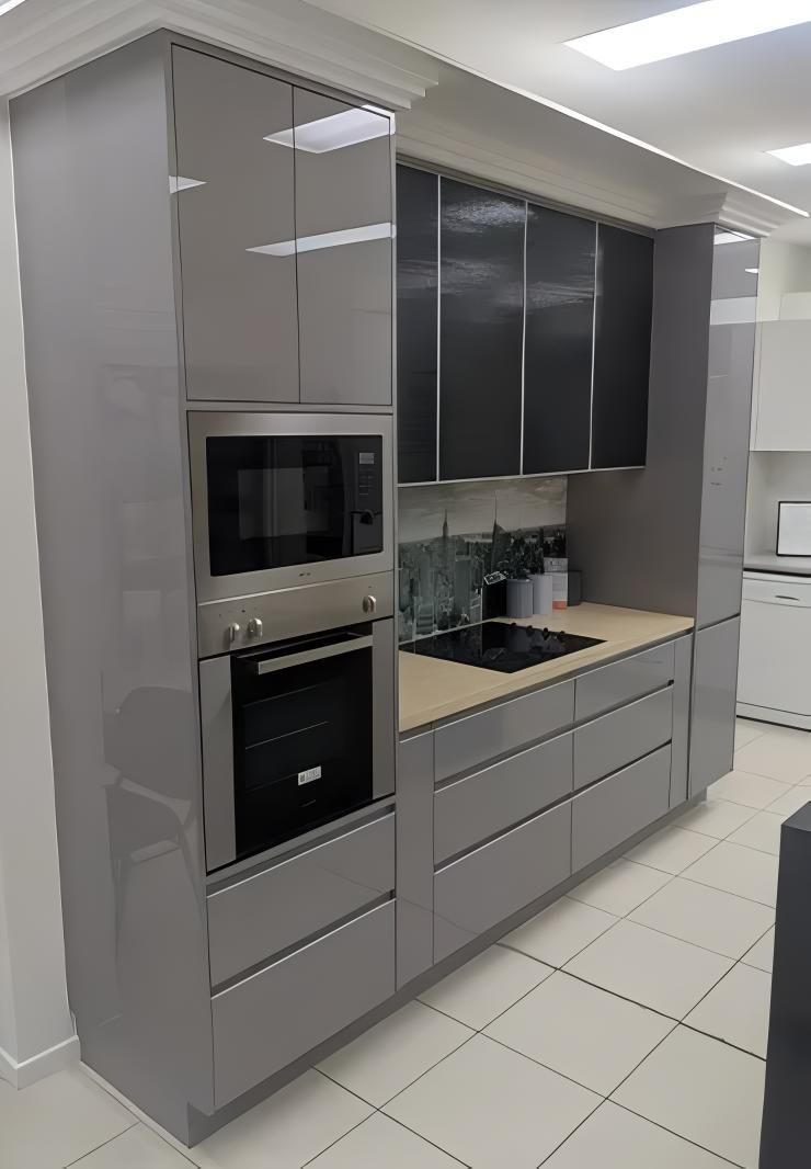 A Kitchen With Gray Cabinets, Stainless Steel Appliances — Ross Joinery Kitchens In Garbutt, QLD