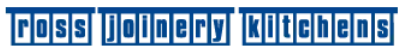 A blue and white logo for Ross Joinery Kitchens — Ross Joinery Kitchens In Garbutt, QLD