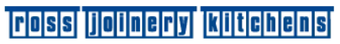 A blue and white logo for Ross Joinery Kitchens — Ross Joinery Kitchens In Garbutt, QLD
