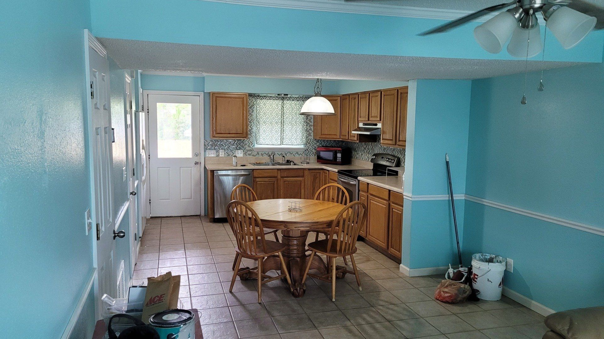 kitchen with blue walls