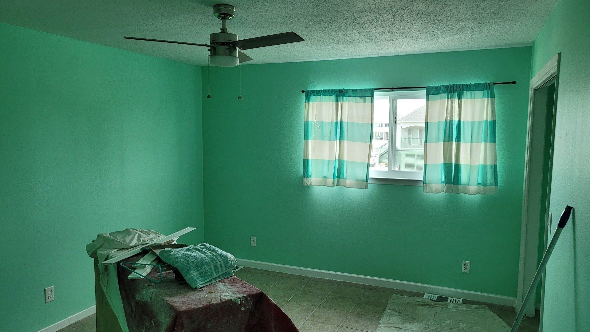 bedroom with green walls