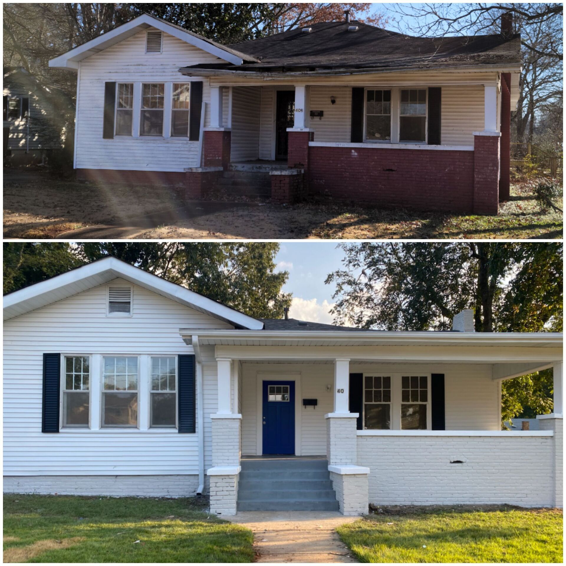 before and after shot of home renovations