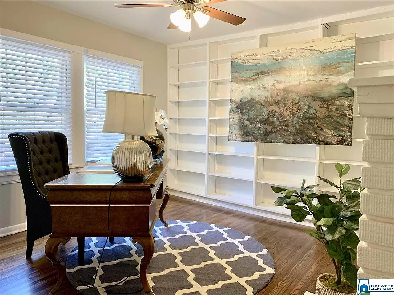 living room with bookshelf