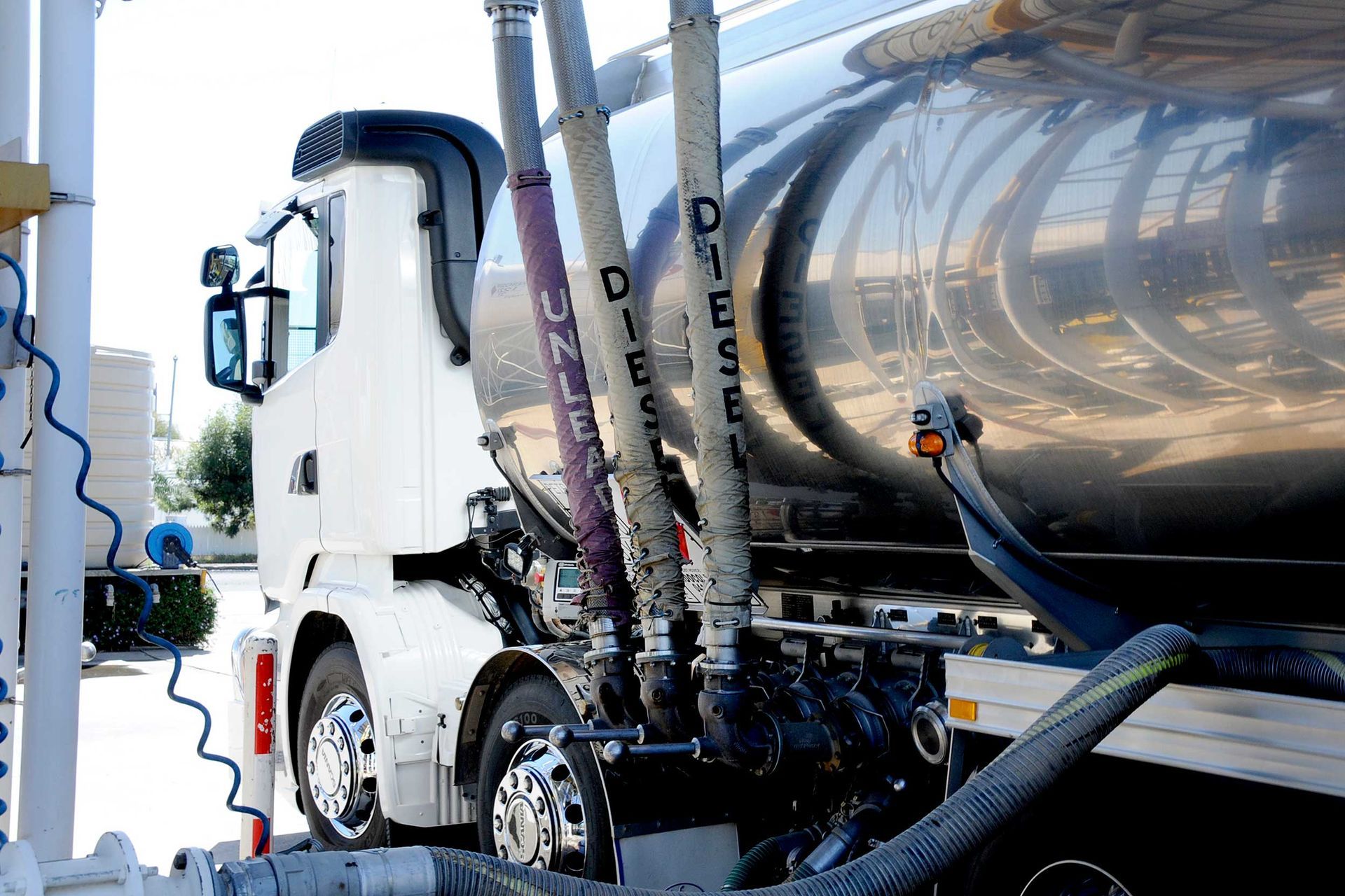 A tanker truck with the word diesel on the side