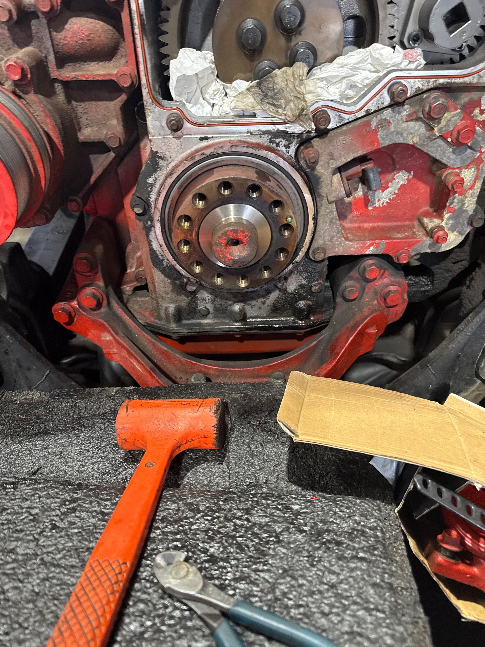 Open engine with exposed machinery. 